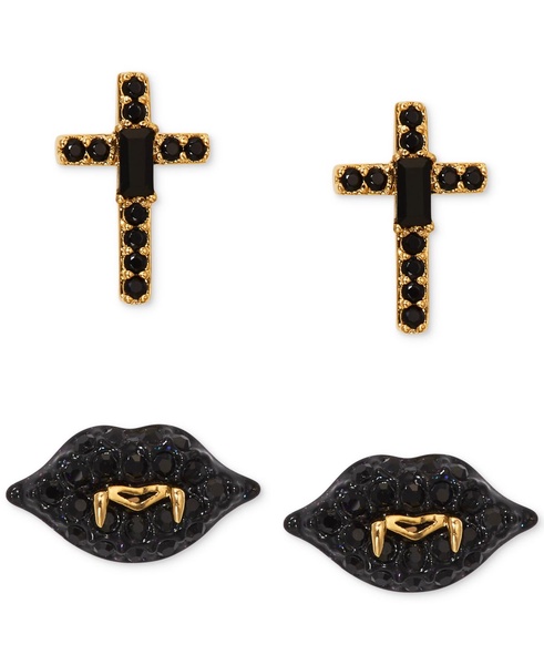 by Nadri 18k Gold-Plated 2-Pc. Set Jet Crystal Cross & Vampire Lips Stud Earrings 