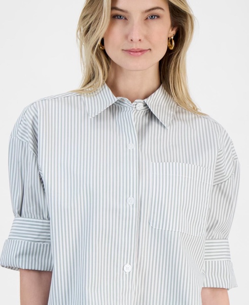 Women's Cotton Relaxed-Fit Striped Shirt, Regular & Petites