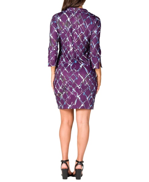 Women's Purple Print Three Quarter Sleeve Mini Dress