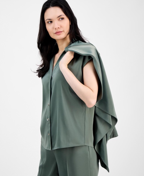 Women's Cap-Sleeve Pleated-Back Shirt