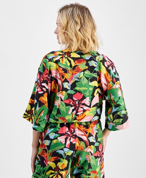 Petite Floral-Print Tie-Hem Top, Created for Macy's 