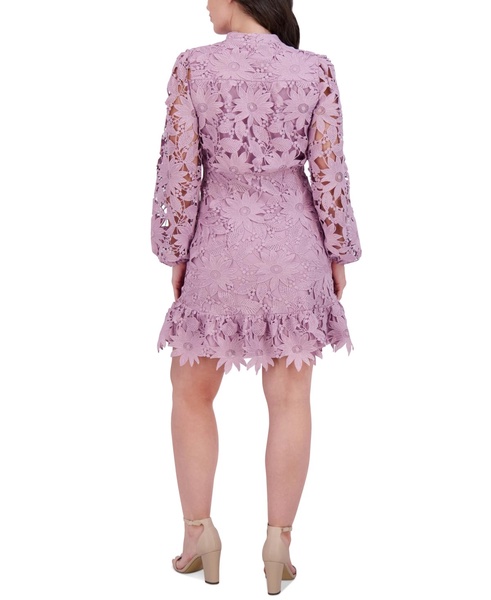 Women's Heavy Floral-Lace Long-Sleeve Mini Dress