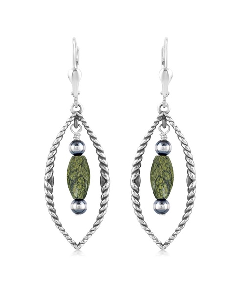 Sterling Silver Marquise Green Serpentine Dangle Earrings