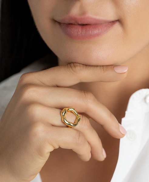 Tarnish Resistant 14K Gold-Plated Open Circle Hammered Ring