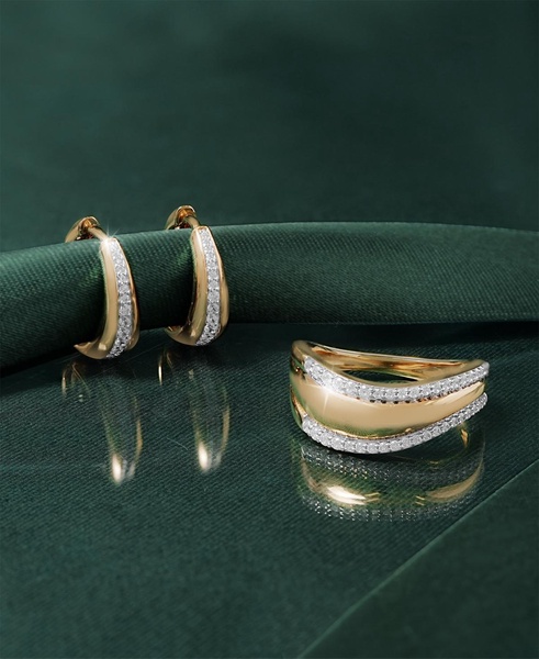 Diamond Tapered Extra Small Hoop Earrings (1/4 ct. t.w.) in Gold Vermeil, Created for Macy's