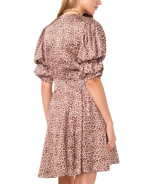 Women's Leopard-Print Bubble-Sleeve Dress