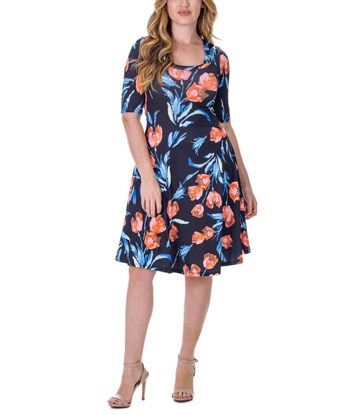 Print Knee Length Elbow Sleeve Dress