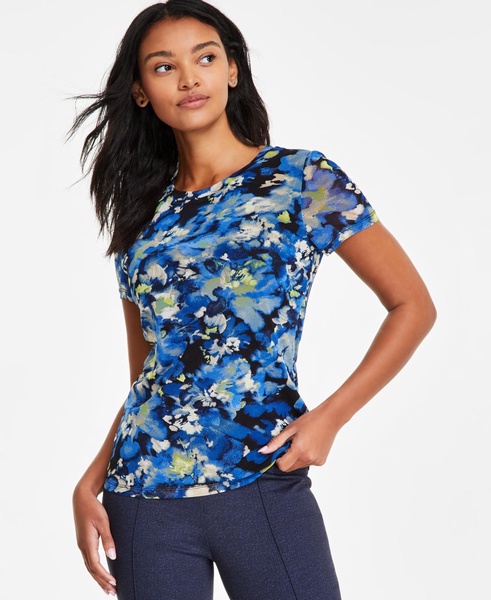 Women's Floral-Print Mesh Short-Sleeve T-Shirt, Exclusively at Macy's