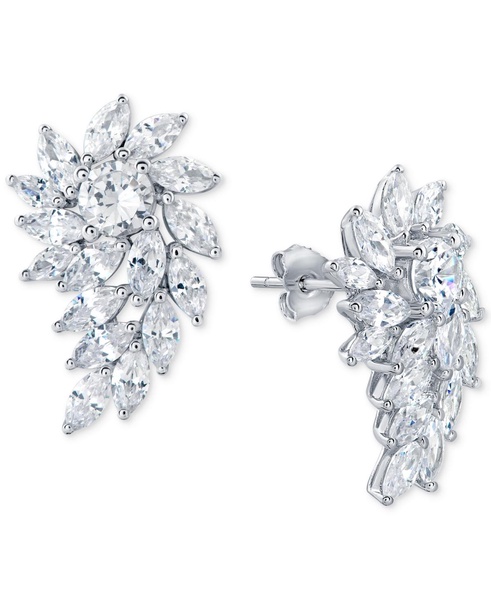 Cubic Zirconia Cluster Drop Earrings in Sterling Silver