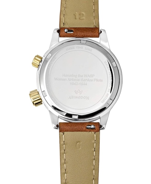 Women's Swiss WASP Tribute Tri-Time Chestnut Leather Strap Watch 33mm
