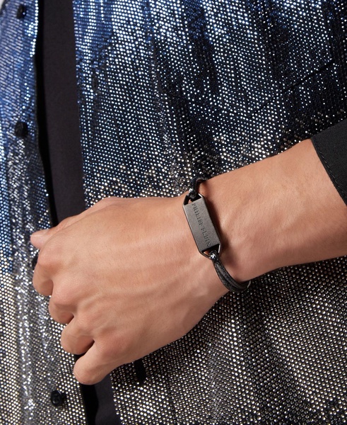Gunmetal IP Stainless Steel Tag Leather Bracelet