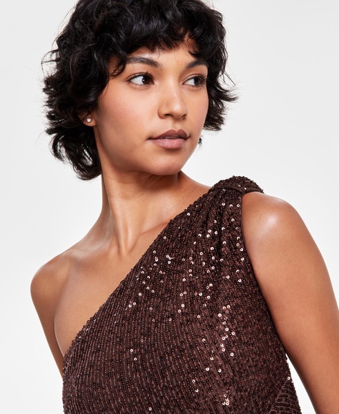 Women's Sequined One-Shoulder Side-Twist Gown