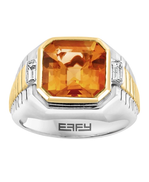 EFFY® Men's Citrine (5-1/10 ct. t.w.) & White Topaz (1/10 ct. t.w.) Ring in Sterling Silver & 14k Gold-Plated Sterling Silver