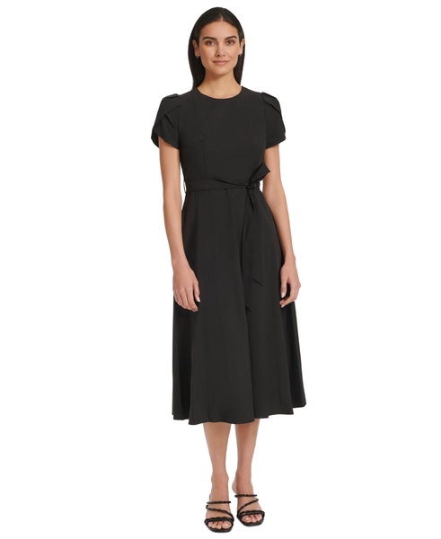 Women's Tulip-Sleeve Tie-Waist A-Line Dress