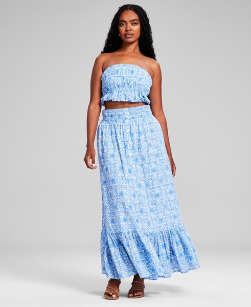 Women's Cotton Ruffled Smocked Maxi Skirt