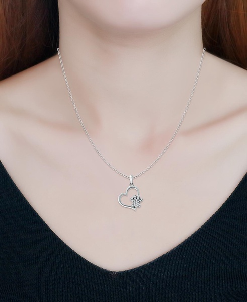 Cubic Zirconia Heart & Paw 18" Pendant Necklace, Created for Macy's