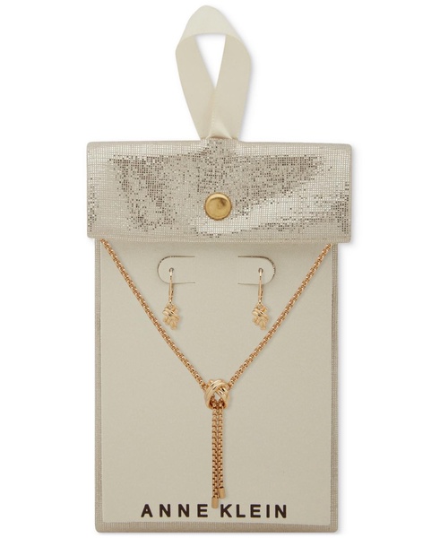 Gold-Tone Rope Chain Knot Y Necklace & Earrings Set