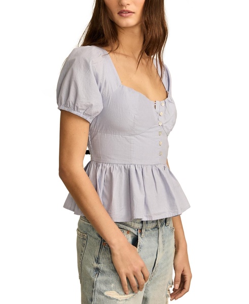 Women's Cotton Puff-Sleeve Peplum Top