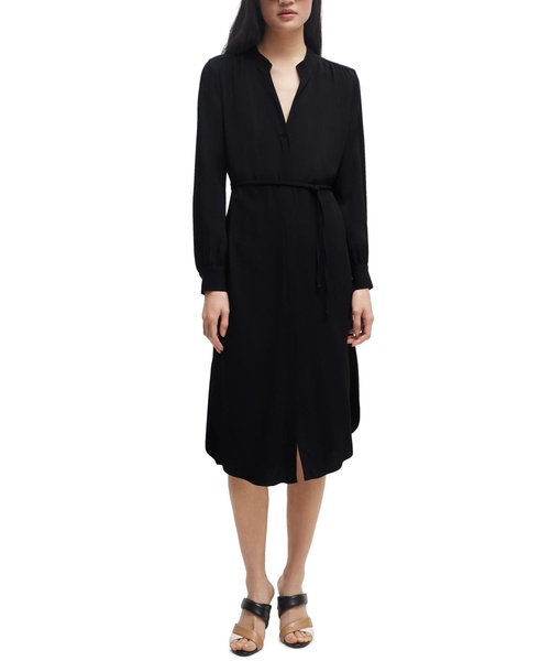 Women's Collarless V Neckline Belted Dress