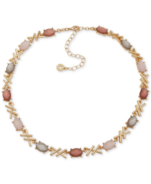 Gold-Tone Oval Stone Crisscross Collar Necklace, 16" + 3" extender