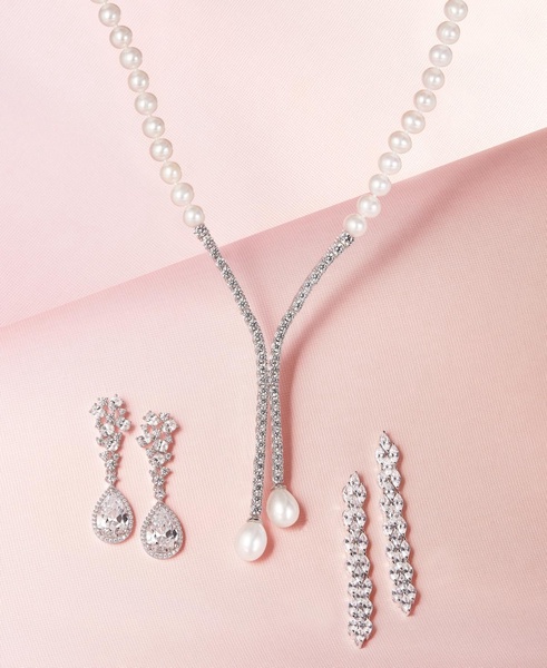 Cubic Zirconia Pear Halo Cluster Drop Earrings in Sterling Silver