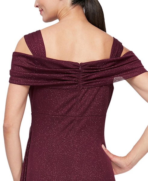 Cold-Shoulder Draped Metallic Gown