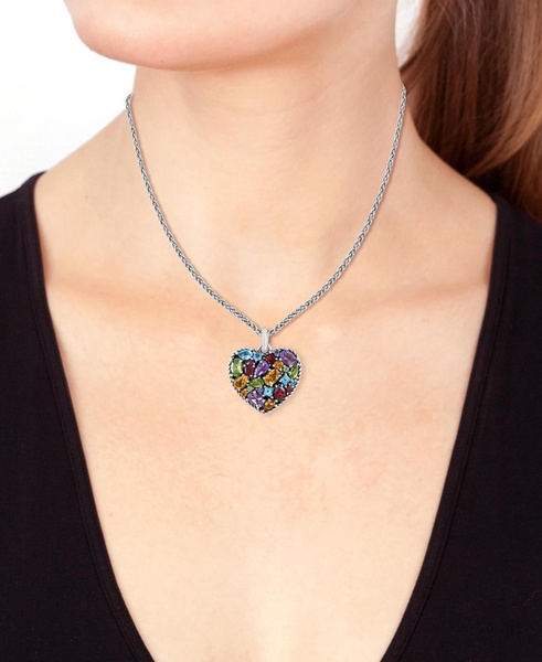 EFFY® Multi-Gemstone Mixed Cut Heart 18" Pendant Necklace (6-5/8 ct. t.w.) in Sterling Silver
