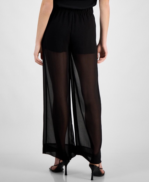 Women's High-Rise Wide-Leg Sheer Pants, Exclusively at Macy's 