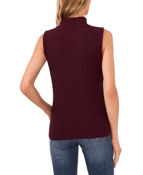 Women's Sleeveless Mock Neck Wide Rib Knit Top