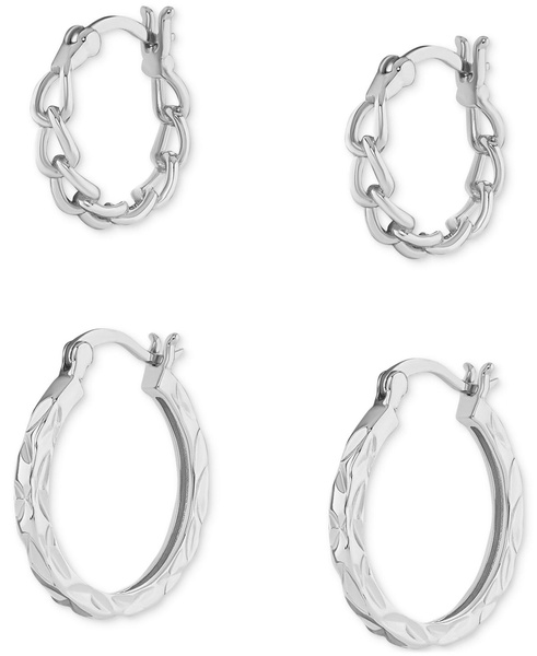 Polished Braided & Diamond-Cut Hoop Earrings Set in 18k Gold over Sterling Silver, Created for Macy's