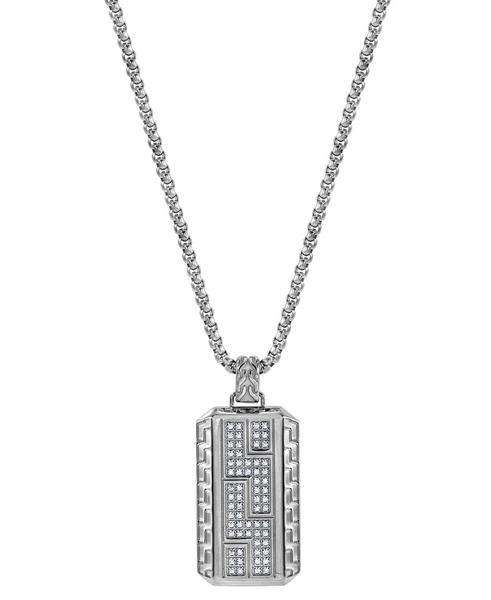 Men's Cubic Zirconia Zigzag Cluster Dog Tag 24" Pendant Necklace