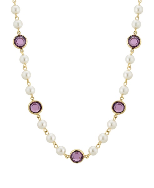 Gold-Tone Imitation Pearl with Purple Channels 16" Adjustable Necklace