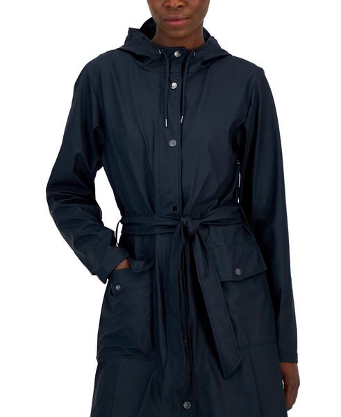 Women's Curve Hooded Belted Waterproof Raincoat