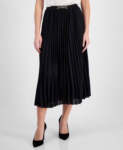 Women's Pleated Pull-On Belted Midi Skirt