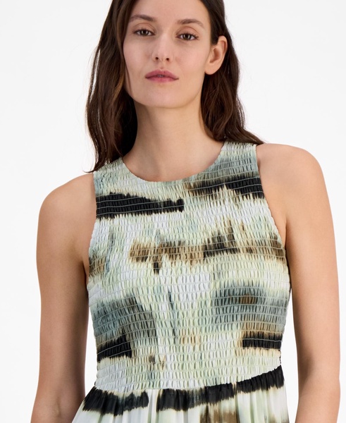 Women's Printed Smocked-Bodice Tiered Maxi Dress