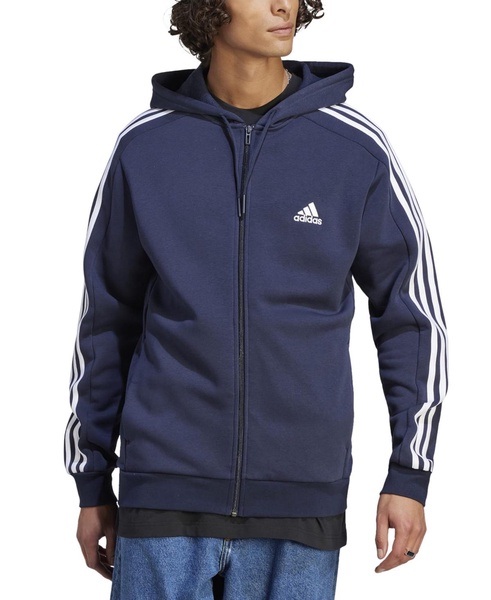 Men's Essentials 3-Stripes Regular-Fit Full-Zip Fleece Hoodie, Regular & Big & Tall 