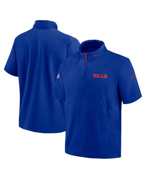 Men's Royal Buffalo Bills 2024 Sideline Coach Short Sleeve Half-Zip Hoodie Jacket