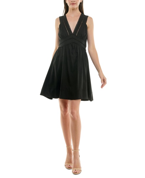Petite V-Neck Sleeveless Lace-Inset Mini Dress