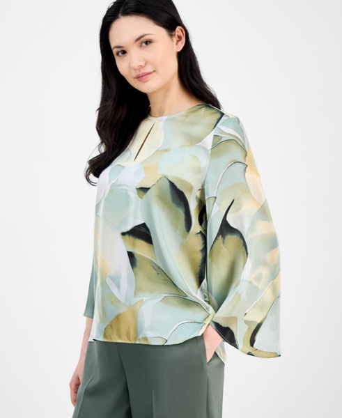 Women's Floral-Print Keyhole-Cutout Top