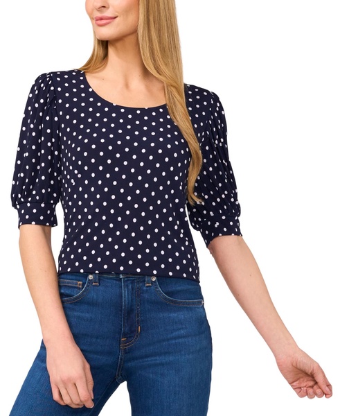 Women's Polka-Dot Elbow-Sleeve Round-Neck Top