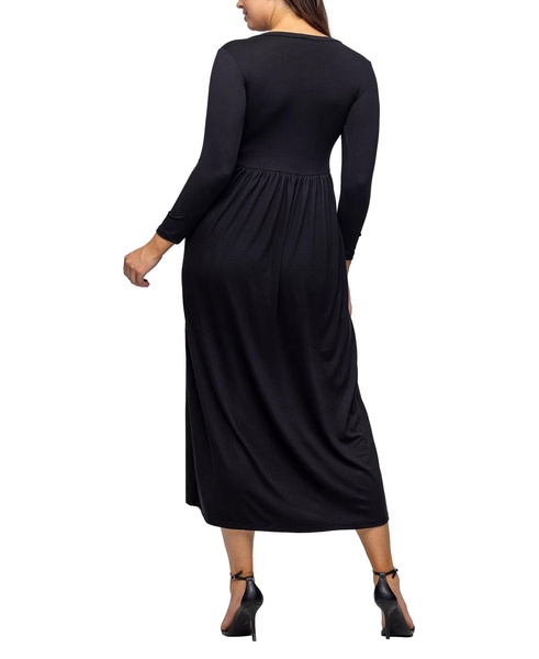 Women's Long Sleeve Empire Waist Pocket Maxi Dress