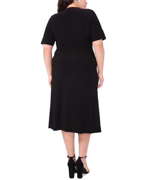 Plus Size Short-Sleeve Side-Gathered Midi Dress
