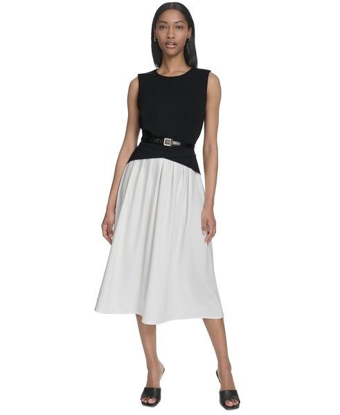 Women's Sleeveless Split-Color Flared Midi Dress