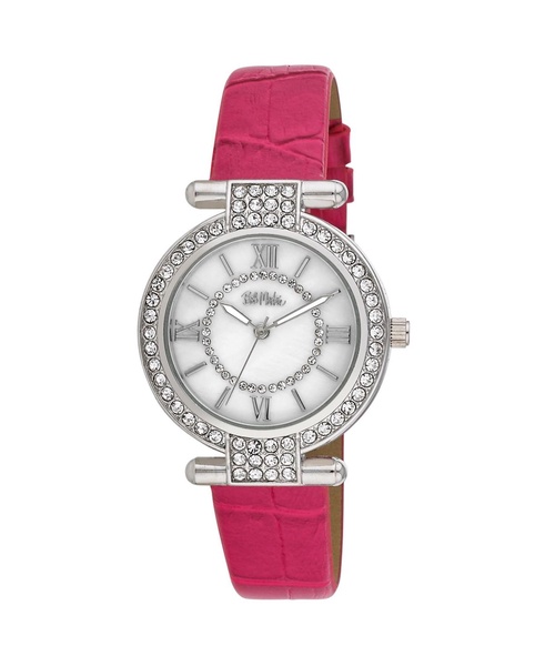 Women's Pink Polyurethane Strap Stone Encrusted T-Bar Watch, 35mm