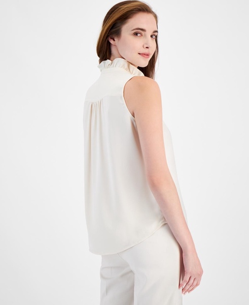 Women's Ruffle-Front Sleeveless Button-Front Top