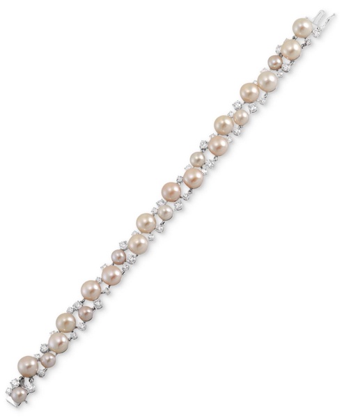 Freshwater Pearl (6 - 8-1/2mm) & Cubic Zirconia Link Bracelet in Sterling Silver
