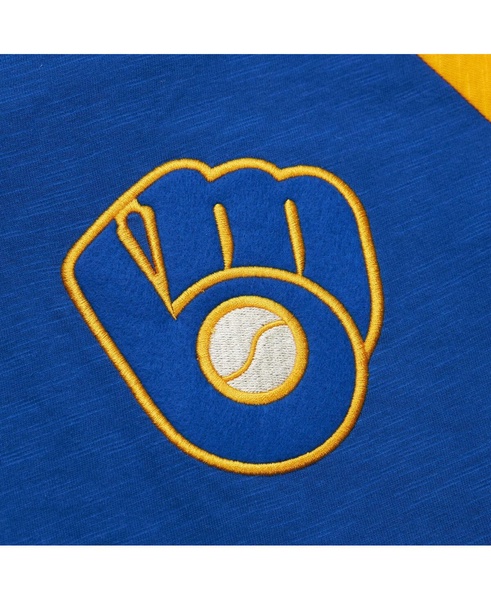 Men's Royal Milwaukee Brewers Cooperstown Collection Legendary Raglan Slub Henley 3/4-Sleeve T-Shirt