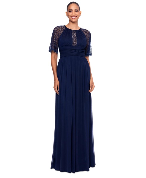 Women's Lace Trim Short-Sleeve Gown