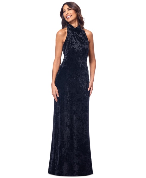 Women's Cowlneck Halter Sleeveless Velvet Gown
