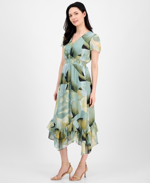 Women's Floral-Print Smocked-Waist Tulip-Sleeve Dress